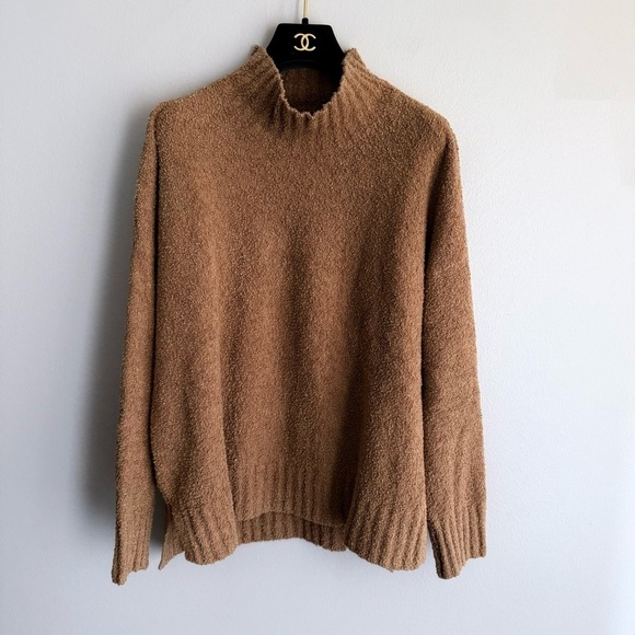 Eileen Fisher Boucle Teddy Mock neck Organic Cotton Pullover sweater beige - Picture 2 of 6